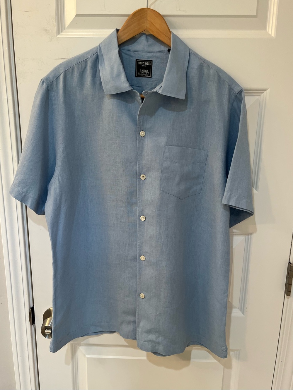 Todd Snyder Baird McNutt Irish Linen Camp Shirt Men’s Blue Sz. Large Loop Collar